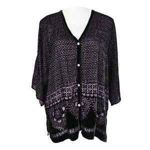 Nurture Geometric Purple Velvet Burnout Blouse